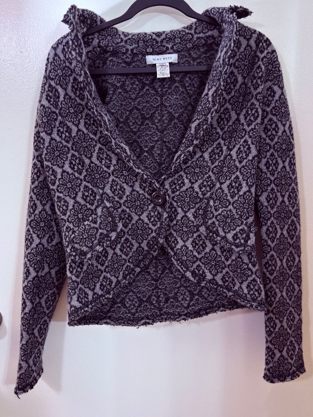 Nine West Vintage Black Patterned Knit Sweater Jacket Blazer Size Medium